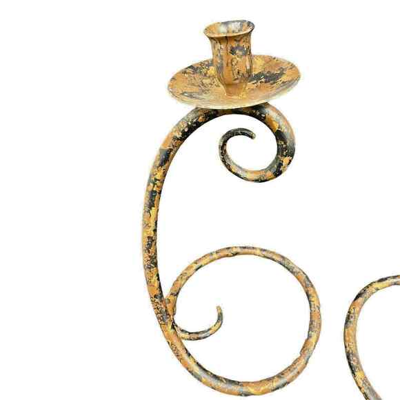 Pair of 14" Snake Serpent Scroll Camouflage Wrought Iron Candlestick Holders VTG - Picture 10 of 12